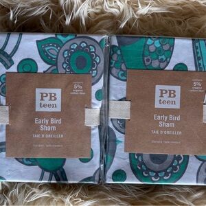 POTTERY BARN Set 2 Early Bird White Green Taie D'Oreiller Standard Sham NEW Tags